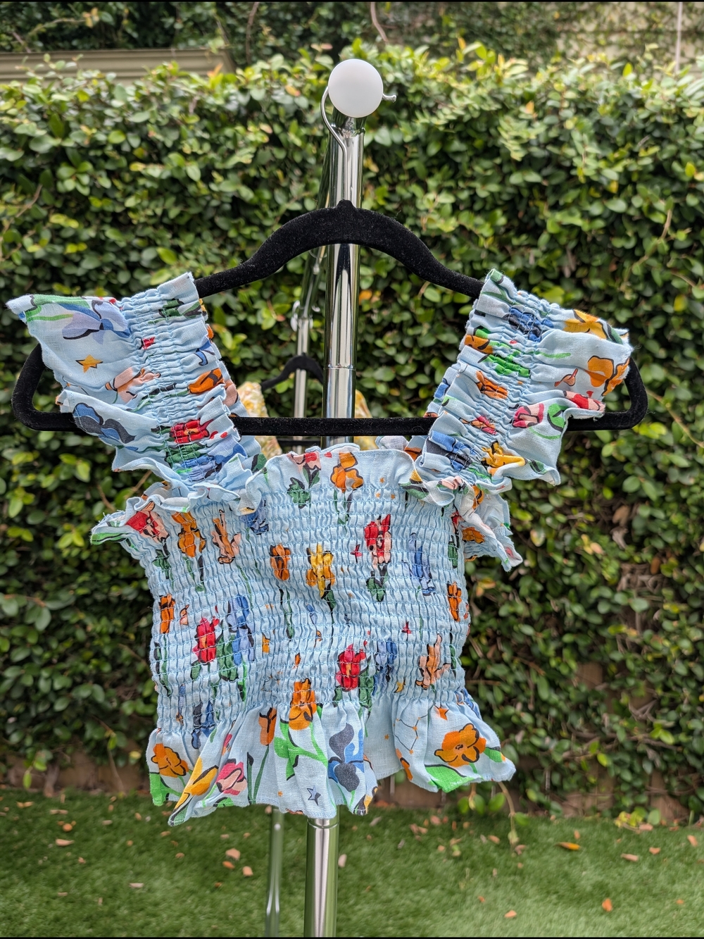 Hill House Light Blue Floral Smocked Top